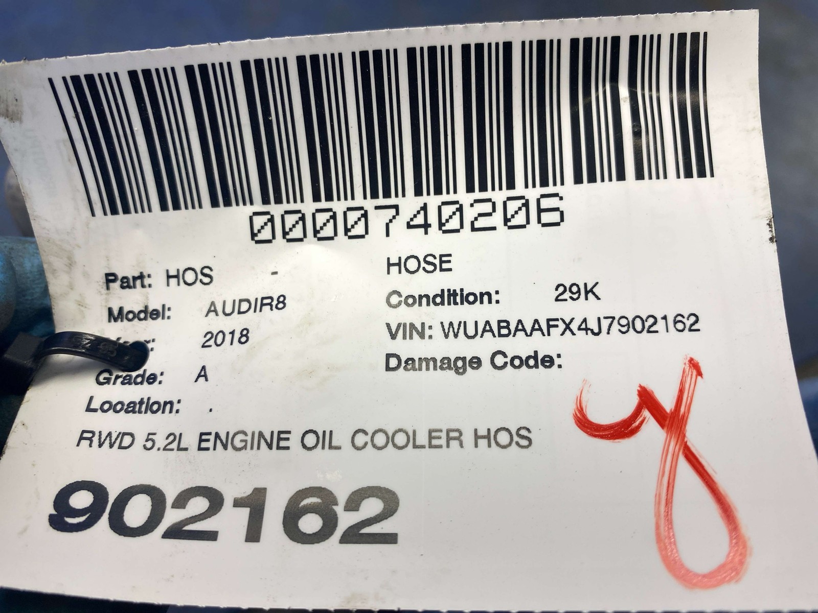 2017-2023 AUDI R8 V10 4S RWS OEM RWD 5.2L ENGINE OIL COOLER HOSE TUBE 4S0115689E