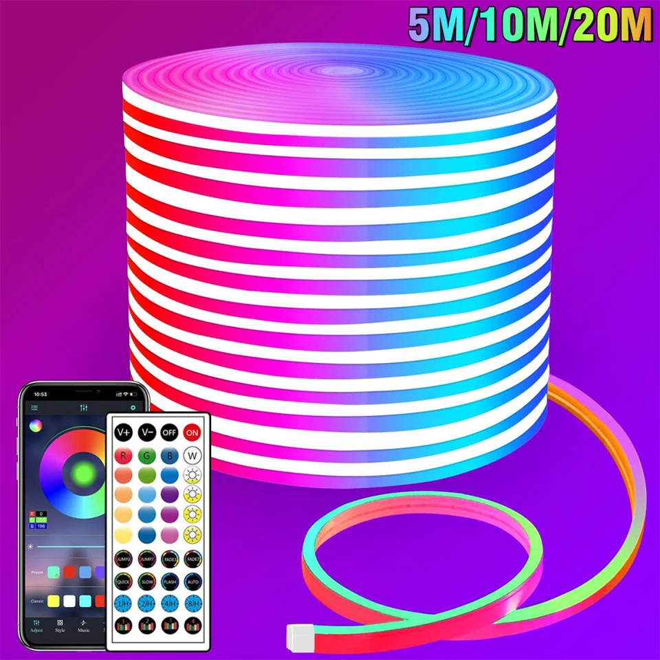 ⭐5/10/20M Neon LED Strip Streifen RGB Flex Schlauch diffus Lichtband Dimmbar-APP - Bild 2 von 4