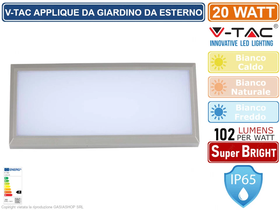 V-TAC VT-8055 APPLIQUE LAMPADA LED DA MURO GIARDINO 20W 2050LM DA ESTERNO IP65 - Immagine 2 di 3