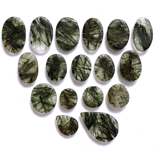 17 Pcs Natural Green Rutile Quartz Hi-Grade 8.8mm-17.4mm Cabochon Gemstones Lot - Picture 2 of 11