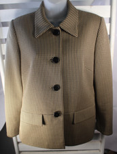 Kasper ASL Womens Size 10P Black Tan Houndstooth Check 4 Button Blazer Coat