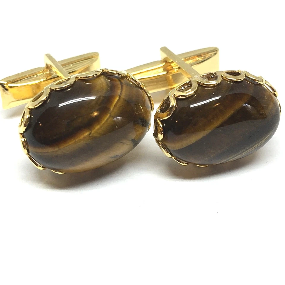 Gemelos festoneados de rodio dorado ojo de tigre, ¡con caja de regalo! Foto 4 de 4