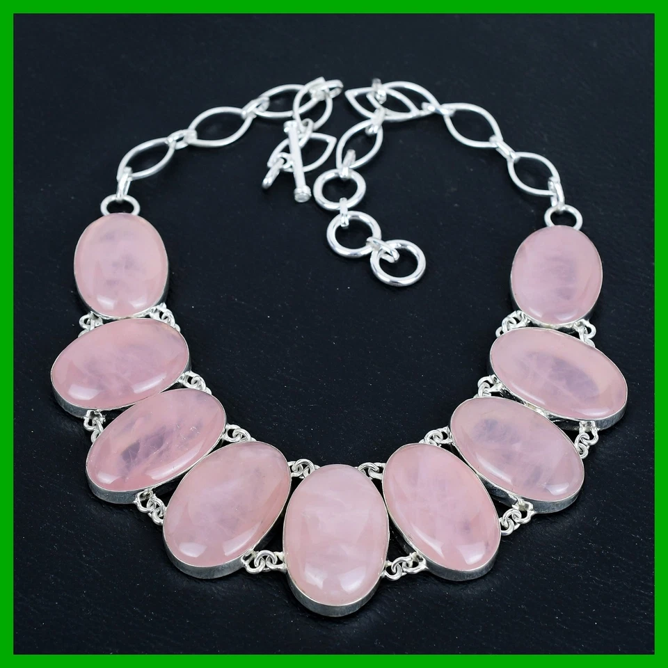 Elegante Collar Chakra Corazón Bisel Único Cadena Piedra Cuarzo Rosa Plata 925 Foto 2 de 4