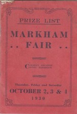 Prize List: Markham Fair "Canada's Greatest County Exhibition" Oct 2,3,& 4 1930