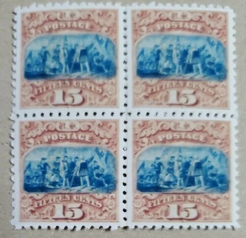 Timbres américains SC #118 1869 15C Landing of Columbus bloc de timbres réplique porte-place - Photo 1/1