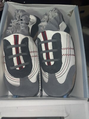 Robeez Soft Soles Braedon Wht/Gry/red Boys Slip-On Shoes 5-6 Years