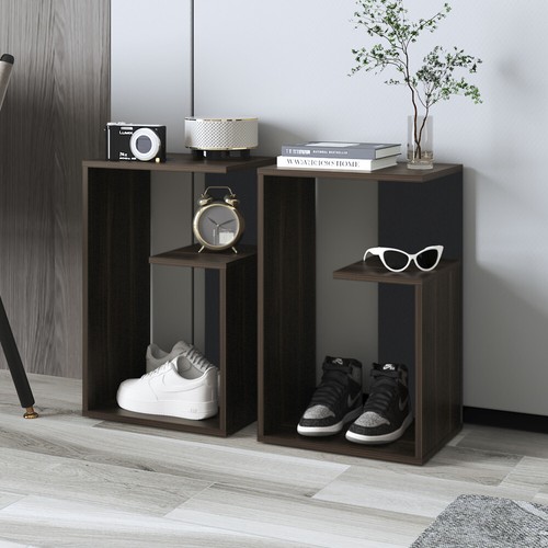 25" High 3 Tier Side Table Black White Natural Oak - Picture 16 of 117