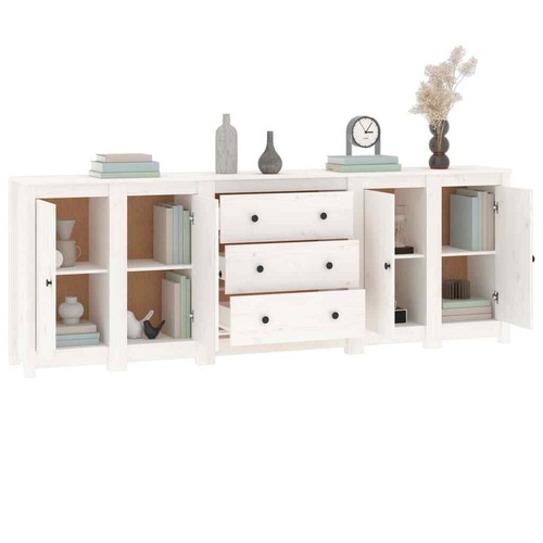 NNEVL Sideboard White 230x35x80 cm Solid Wood Pine - Picture 4 of 8