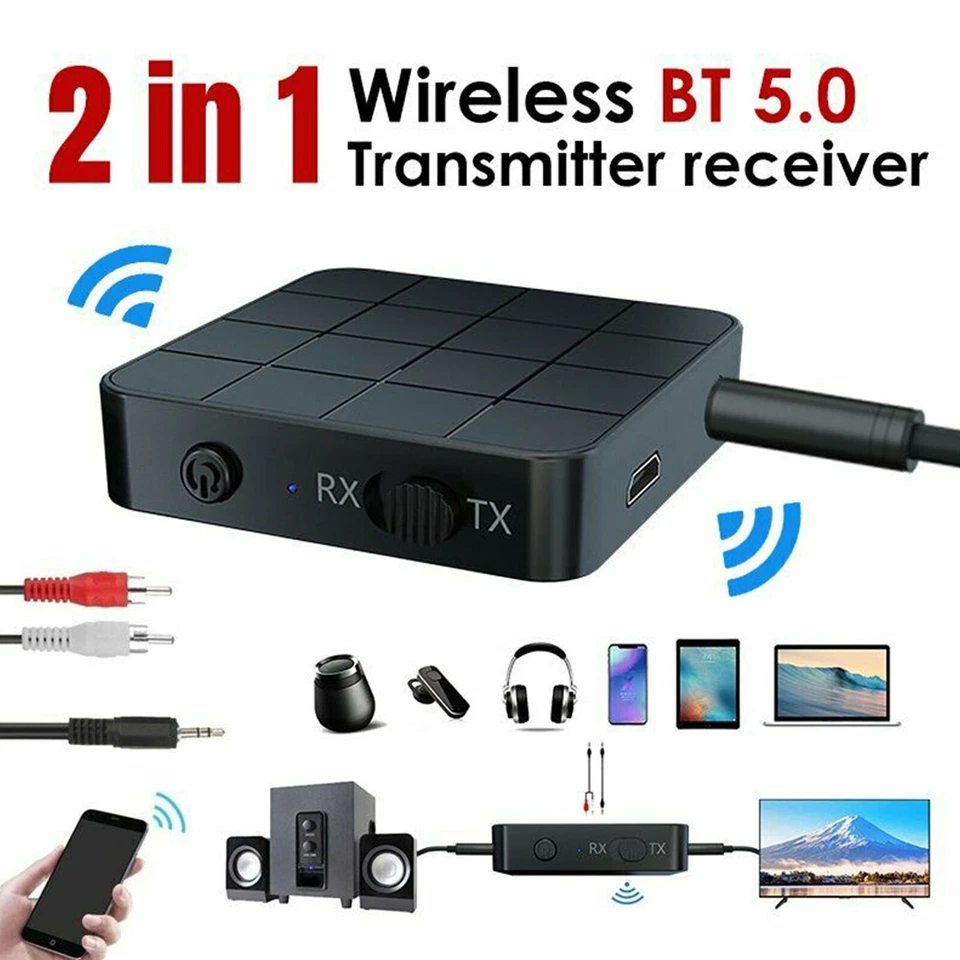 2 in1 Bluetooth 5.0 Wireless Receiver Transmitter RCA To 3.5mm Aux Audio Adapter
