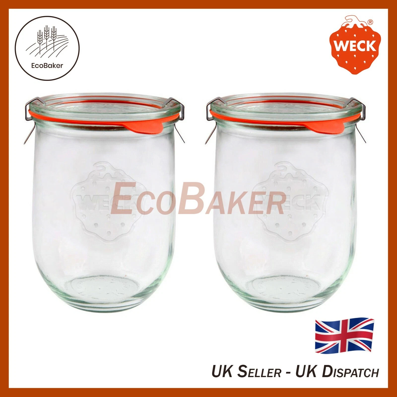 X2 WECK 745 1062ml Tulip Glass Sourdough / Preserving Jar, Lid, Seal & Clamps