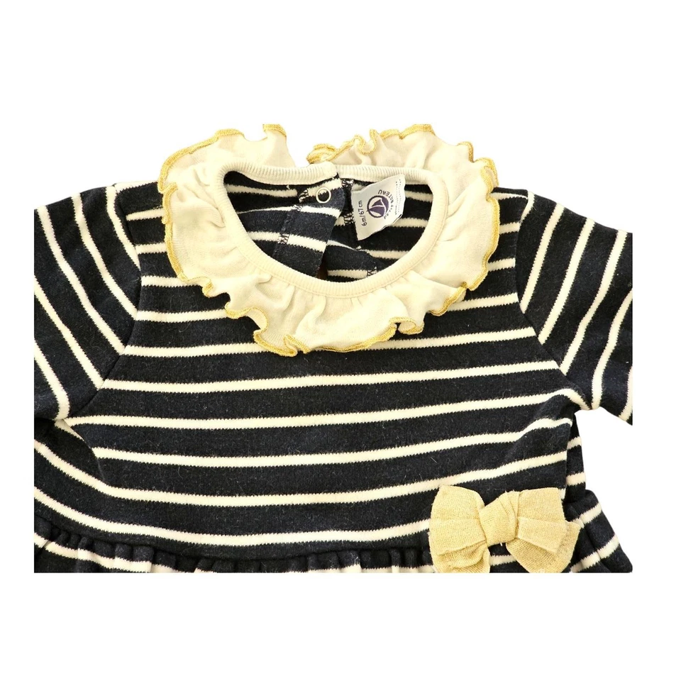 Marino Petit Bateau Bebé Vestido Con Lazo Talla 6M 68 - Imagen 2 de 3