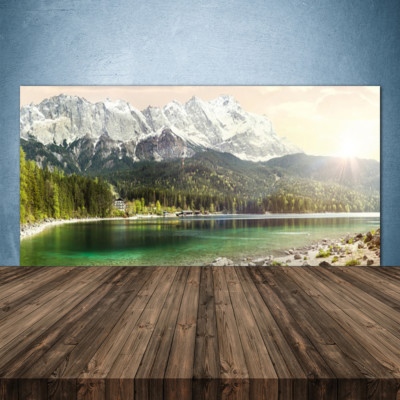 Küchenrückwand aus Glas ESG Spritzschutz 140x70cm Gebirge Wald See Landschaft