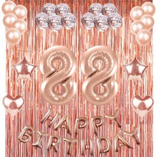 88th Rose Gold Happy Birthday Banner Confetti Balloon Party Decoration Supplies