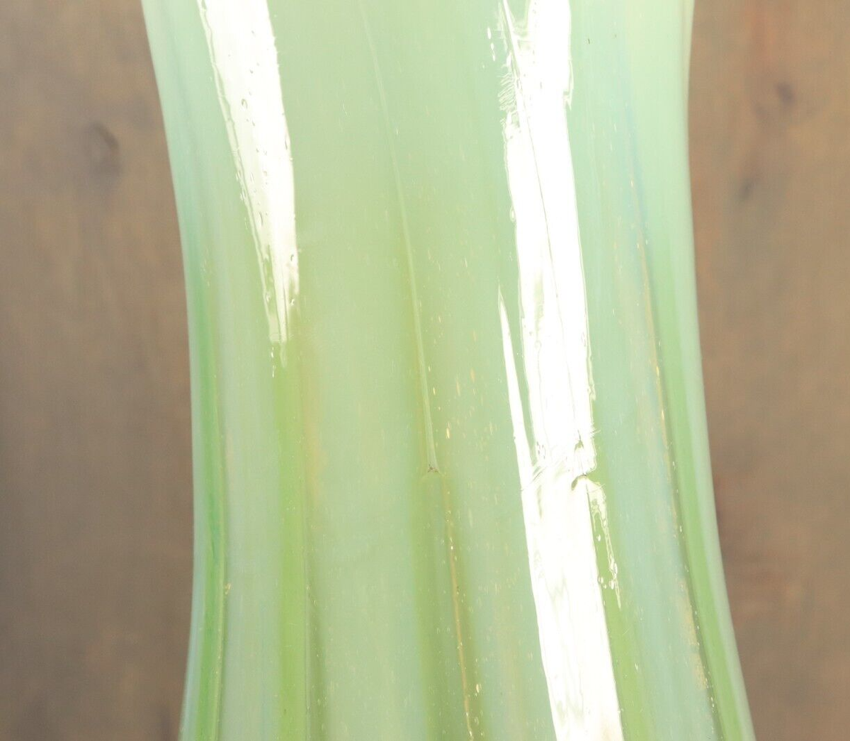 フランス1890s'ヴィクトリアイパーン グリーンオパールセント ヴァセリンSP Antique LARGE French Victorian Vaseline Glass Vase Opalescent