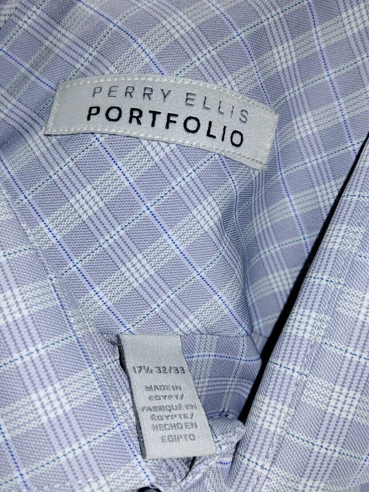 Camisa Perry Ellis Portfolio Para Hombres Talla 32/33 Púrpura Abotonada Manga Larga Cuello Foto 3 de 4