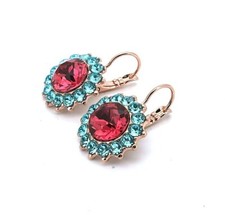 Earrings By Mariana Woman Floral Aquamarine and Rose Swarovski Crystals