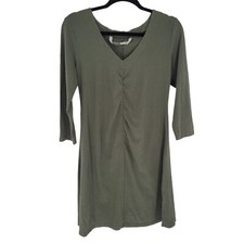 Athleta large petite olive green cinched front v neck athletic dress 3qtr sleeve
