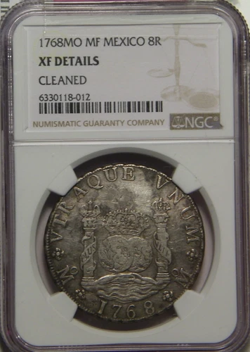 1768 MF NGC XF details (cleaned) Mexican 8 Reales