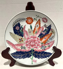 VTG. HANDPAINTED BLUE TOBACCO LEAF PORCELAIN DECORATIVE PLATE CHINOISERIE STYLE
