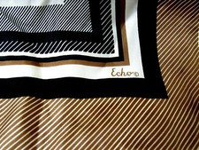 VTG Echo Rolled Edge Silk Scarf Brown Geometric Signed 23" Square