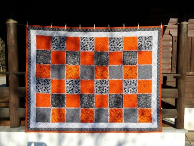 Pumpkin halloween throw. Orange black halloween blanket. Patchwork halloween 