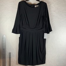 Eliza J Sheath Dress Women's 14W Black Stretch Flounce Sleeve Pleated 7738