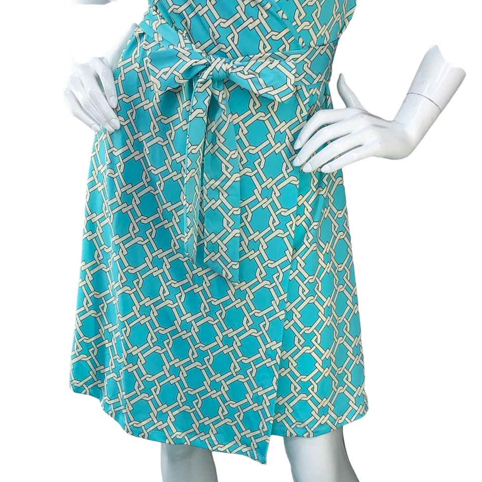 Vestido envolvente JB Julie Brown NYC para mujer talla S cuello en V manga corta geométrico verde azulado Foto 3 de 4