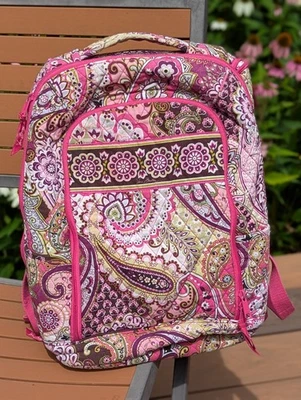 Vera Bradley Large Very Berry Paisley Pink Quilted Backpack Laptop Travel School - Image 1 of 4