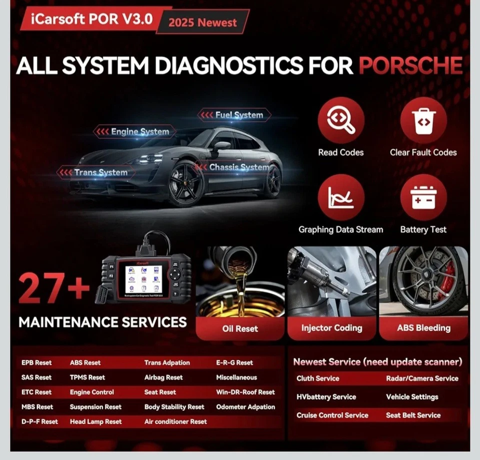 Herramienta de diagnóstico iCarsoft POR V3.0 para Porsche/Cayenne con VIN automático/prueba rápida/A Foto 2 de 4