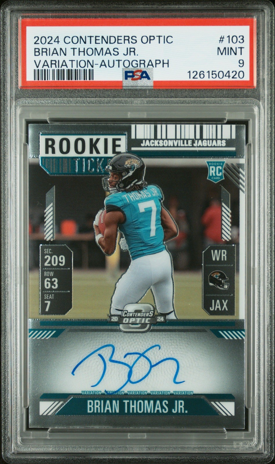 2024 Contenders Optic - Brian Thomas Jr. #103 Variation-Autograph PSA 9 Mint!