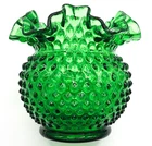 Vintage Fenton Emerald Green Hobnail Ruffled Edge Large Rose Bowl Vase 5.5 x 6