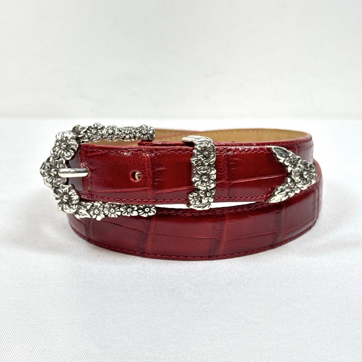 BRIGHTON B40207 Red Reversible Croc Leather Belt Silver  display picture 3