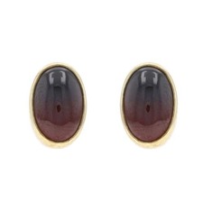 Yellow Gold Garnet Stud Earrings - 14k Oval Cabochon 3.00ctw Bezel Set Pierced