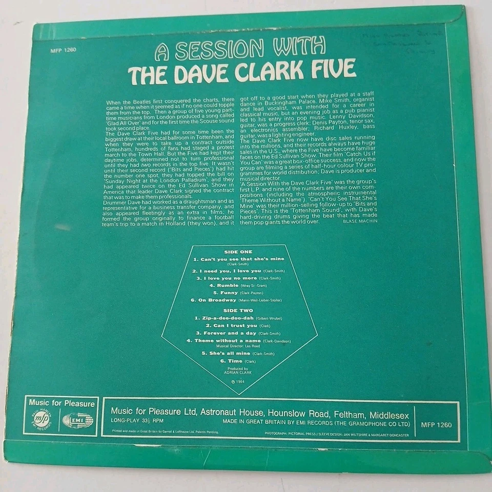THE DAVE CLARK FIVE: A SESSION WITH VINYL ALBUM (MONO 1968) FREE UK DELIVERY - Image 2 of 4