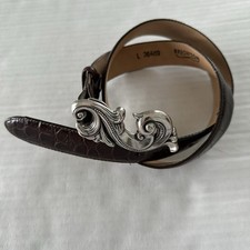 Brighton 1995 36409 Brown Leather Belt Womens L SilverTone Ornate Buckle