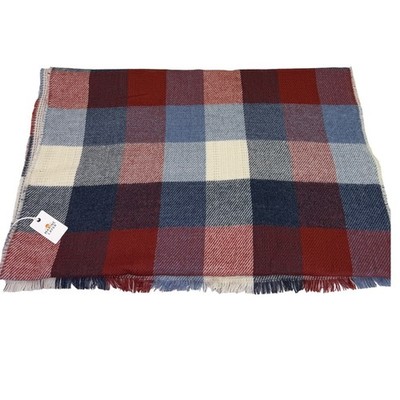NWT Marine Layer Red Blue Plaid Throw Blanket Fringe Soft Acrylic