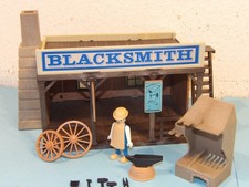 PLAYMOBIL Vintage Western 3430 : Maison Forge Forgeron Avec Personnages (1977)