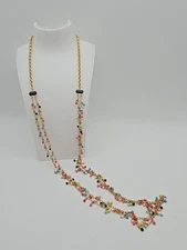 Talbots Festive Multicolored Double Stranded Long Gold Tone Necklace