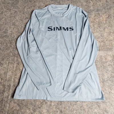 Simms Fishing Shirt Men XL Blue Long Sleeve Pullover UPF 50 Stretch Outdoor