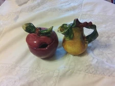 Set Of 2 Vintage Sakura China Hand Painted Pear Shaped Creamer And Apple Shaped