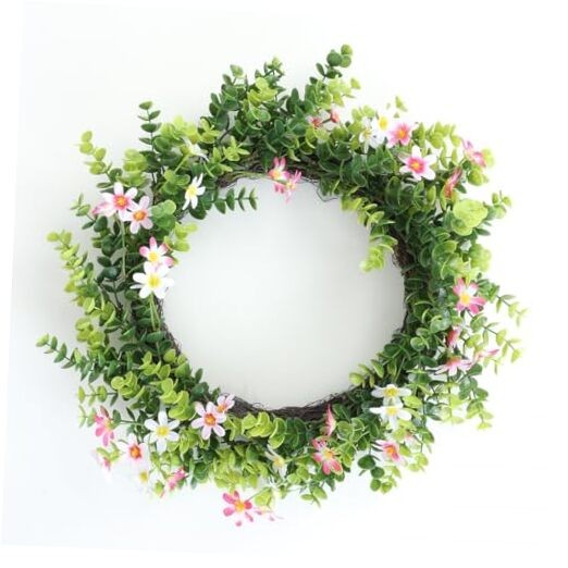 18-Inch Artificial Eucalyptus Spring Wreath with Pink Greenery Leaves