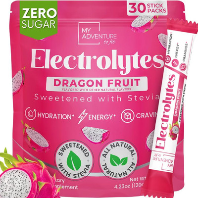 Zero Sugar Dragon Fruit Electrolytes Sticks - Refreshing Hydration - Caffeine Fr