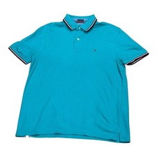 Tommy Hilfiger Polo Shirt Mens Medium Green Performance Pique Short Sleeve Logo
