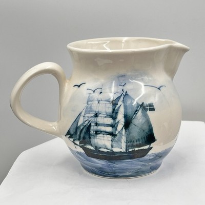 VTG Oxney Green Nautical Sailing Tall Ship Pitcher England Hand-Painted Pottery