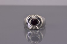Sterling Silver Oval Triple Notch Faced Red Garnet Solid Band Ring 13g 925 Sz: 9