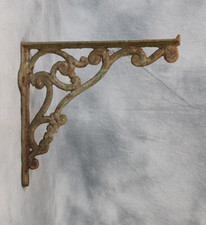 Antique French Salvaged Cast Iron Shelf Brace Wall Bracket Plant Hook Green Pain