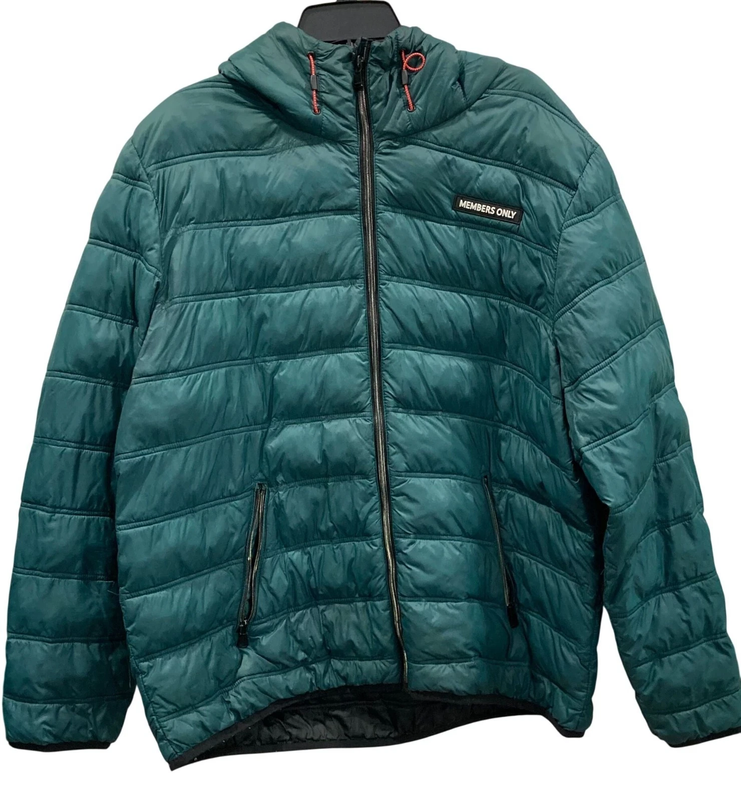 Members Only Hooded Puffer Jacket XXL Green Ultra Light Windproof Sporty Layers