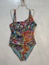 Bleu Rod Beattie Colorful Make It Pop One Piece Ruched Swimsuit Women's Sz 12