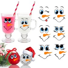 24 PCS Snowman Face Stickers for Christmas Ornaments, Cartoon