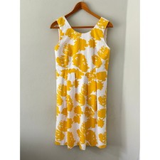 Talbots Floral Jacquard Fit and Flare Dress with Pockets Pleats size 14 Cotton